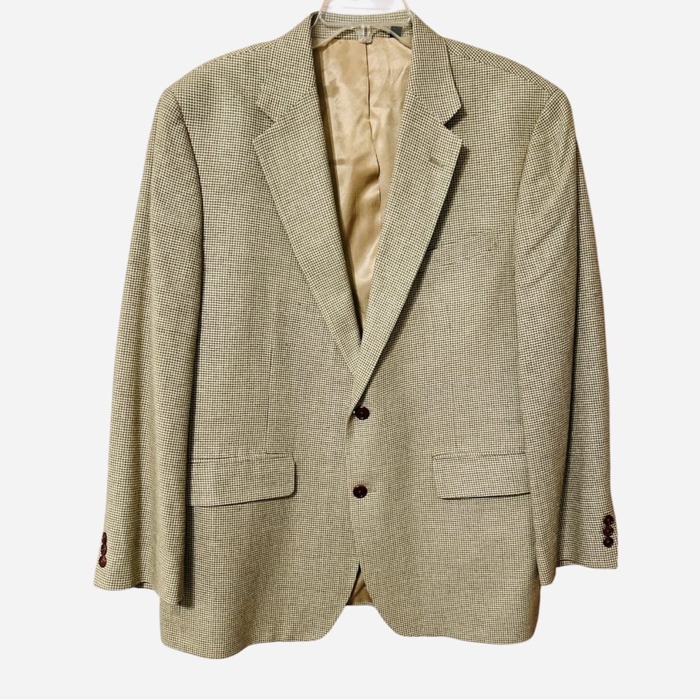 Orvis 44R 100% Silk Tan Houndstooth Blazer 2 Button Sport Coat Men’s